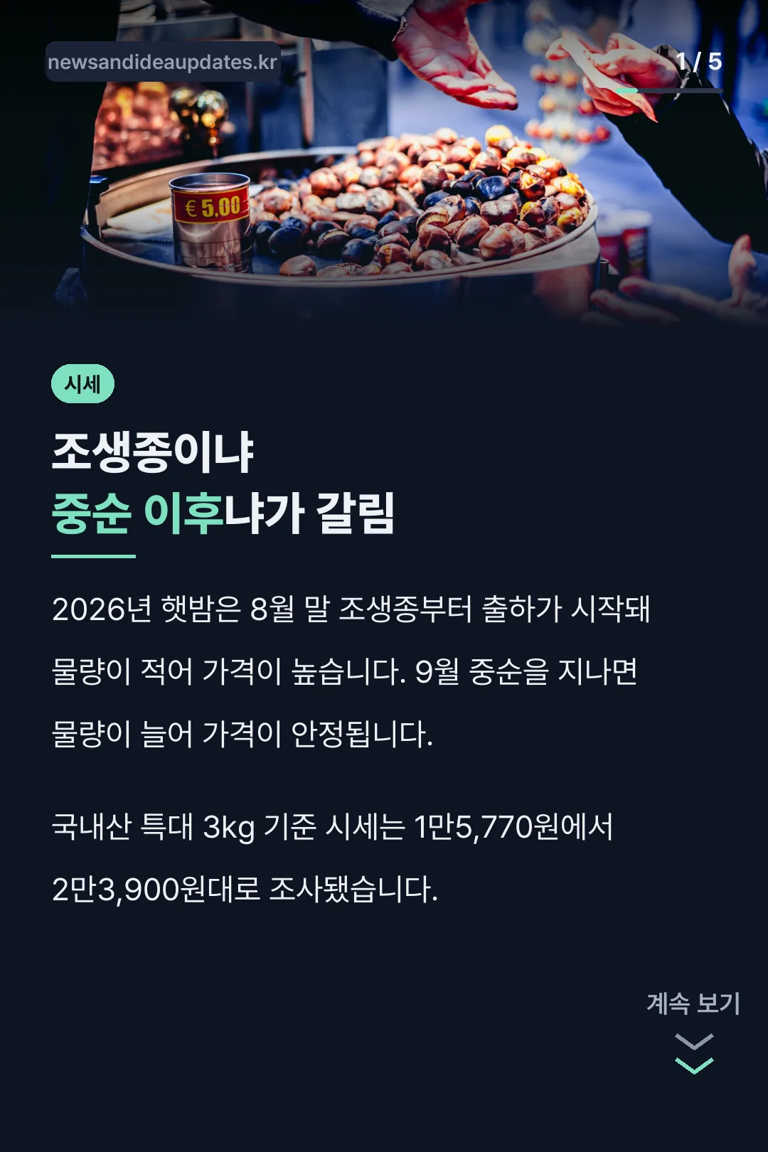 햇밤시세 출하 시기별 변화
